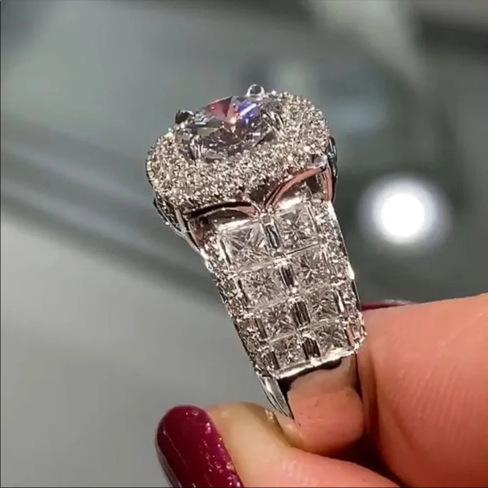 Gorgeous Women 925 Silver Newly-designed Jewelry Bridal Marriage Diamond Ring - Picture 3 of 5